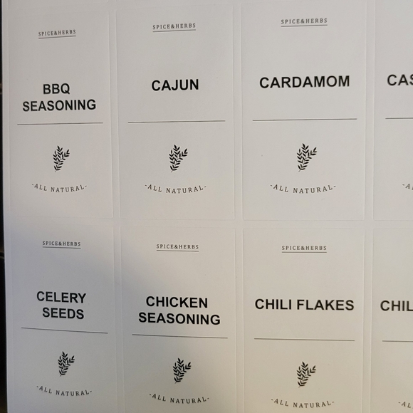 Set of 12 New Spice Jars With Black Lids, shaker tops and labels - Picture 5 of 8